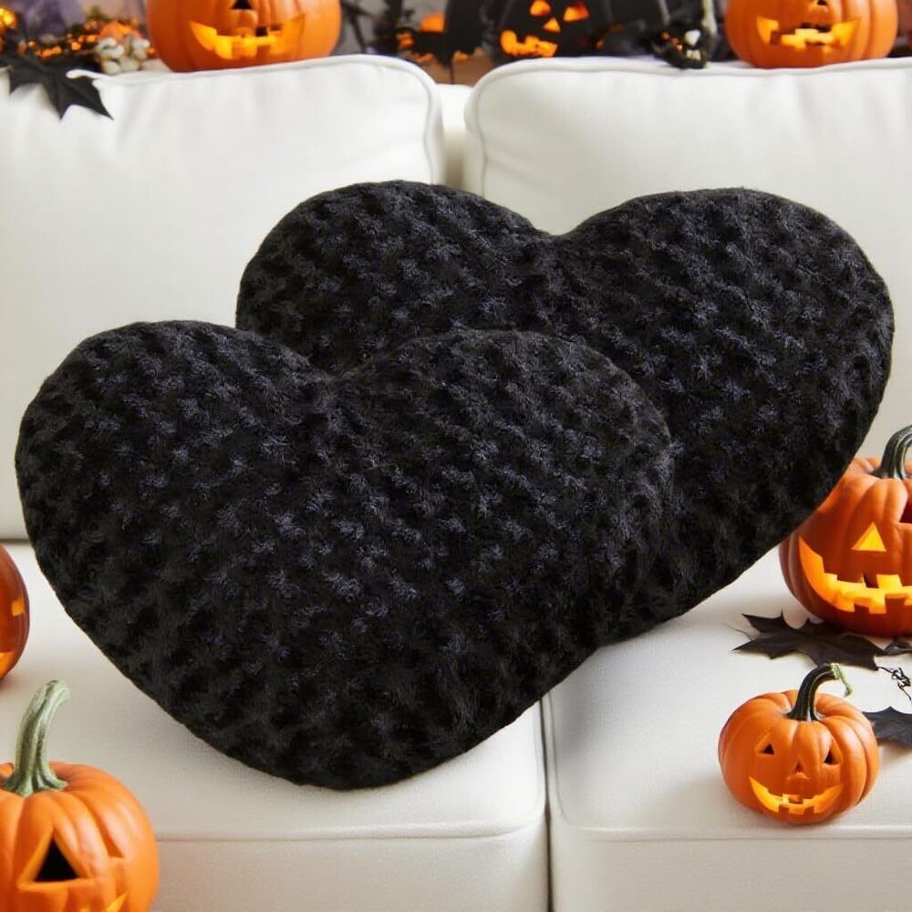 7036 2 Pcs Black Heart Pillow,Cute Heart Shaped Pillow Plush Heart Throw